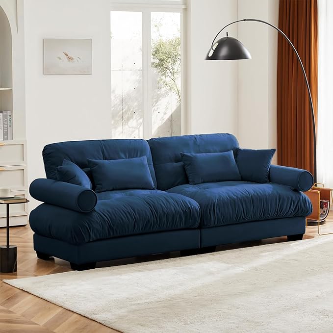 93.7” Loveseat Sofa, 2 Seater Modular Sectional Sofa, Blue Large Sectional Couches for Living Room, Fluffy Couch Set, Love Seat, Velvet Cloud Couches, Deep Seat Sofas for Living Room