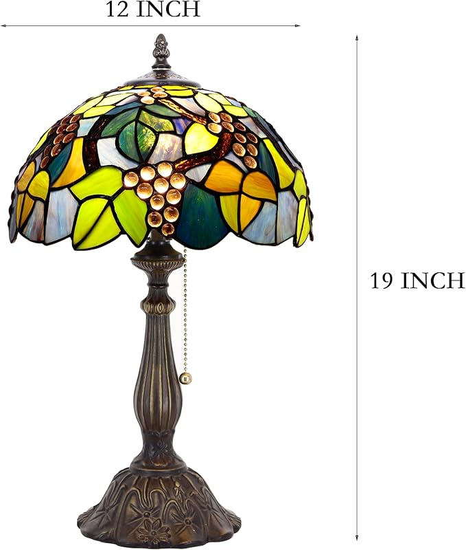 Tiffany Table Lamp Stained Glass Lamp 12X12X19 Inch Antique Reading Light (Amber Grape)