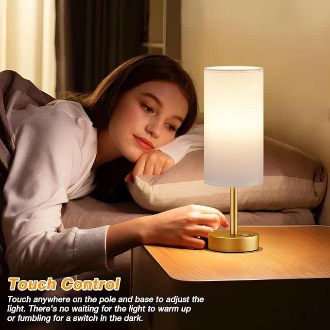 Dicoool Small Touch Bedside Lamp with USB - 3 Way Dimmable Table Lamp for Bedroom, Nightstand Lamp with Gold Charging Station for Desk Dorm, Office