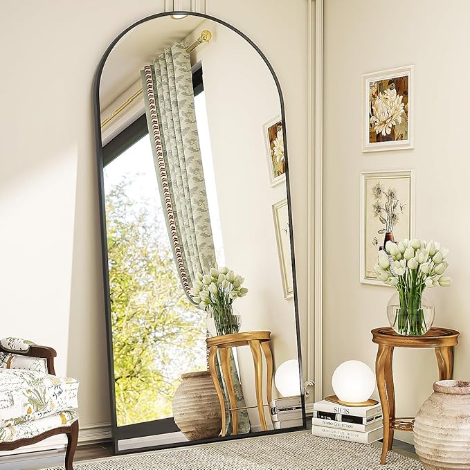 BEAUTYPEAK Arch Mirror Full Length, 76"x34" Wall Mirrors, Oversized Full Body Floor Mirror, Aluminum Alloy Frame for Bedroom, Dressing Room, Black