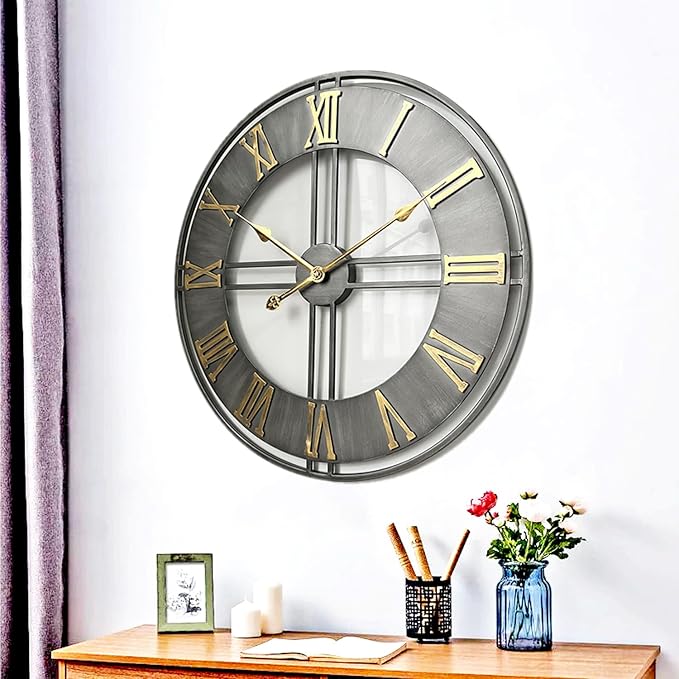 Large Wall Clock,20inch Metal Wall Clocks,Quality Quartz Movement Roman Numerals Clock for Living Room Bedroom Kitchen Decor,Silent Oversize Clock Battery Powered