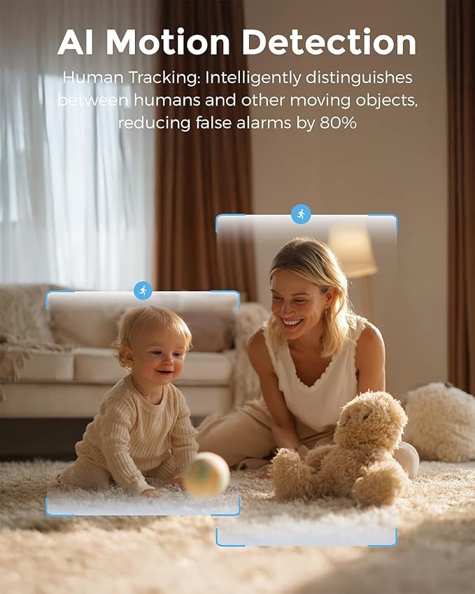Devo Indoor Smart Cameras for Home Security 2K, 355 Pan-Tilt Human Pet Dog Baby Monitor Camera with Phone App, WiFi Home Camera Motion Detection, Color Night Vision 2-Way Audio, 256GB SD Card & Cloud