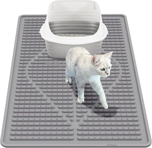 Mofason Rubber Cat Litter Mat - Kitty Litter Box mat - Silicone Litter Trapping Catcher Mat - Cat Supplies & Accessories for Indoor Cats (24" x 15") - Grey