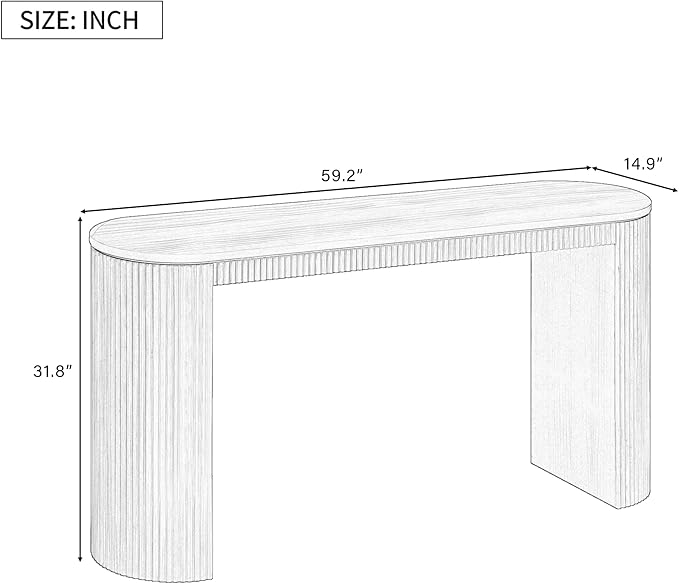 Modern Curved Console Table 59.2-Inch Fluted Entryway Sofa Table for Living Room Entrance Hallway Furniture, Natural