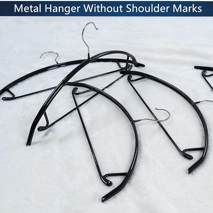 16.5 Inch Black No Shoulder Bumps No Mark Non-Slip Rubber Coated Contour Meta Hanger for Sweater T-Shirt Suit Coat Uniform with Pants Bar Pack of 10