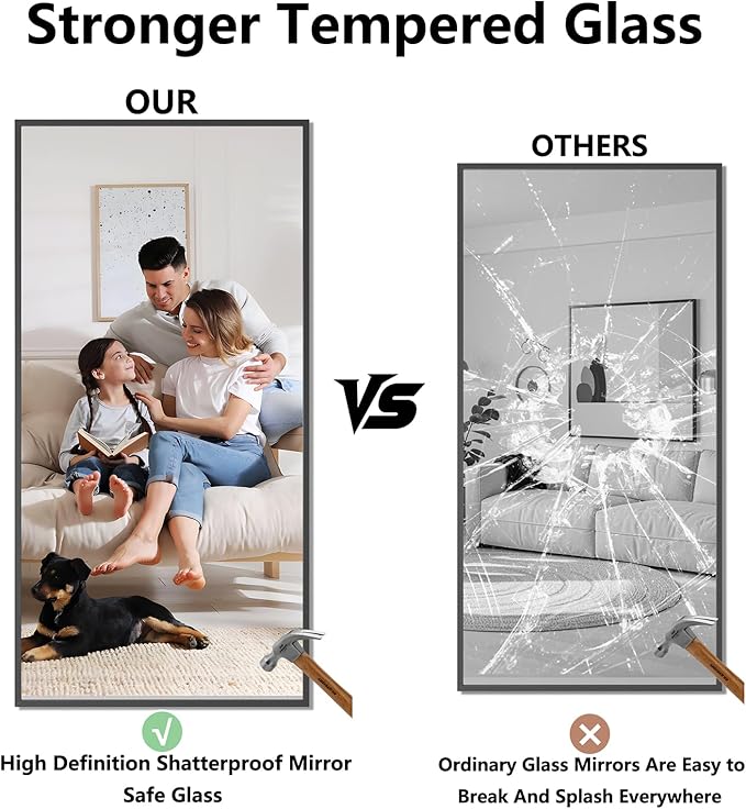 Koonmi 30"x60" Bathroom Mirror for Over Sink, Black Rectangle Bathroom Wall Mirror, Modern Large Vanity Mirror, HD Tempered Glass, Anti-Rust Aluminum Alloy Frame, for Living Room, Bedroom, Entryway