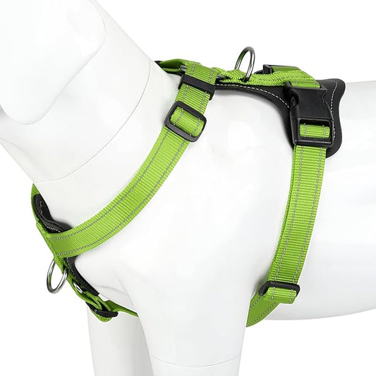 Plutus Pet Adjustable No Pull Dog Harness with Leather Accents, Heavy Duty Reflective Nylon Vest for Training, Hiking, Easy Walk Harness for Small, Medium, Large Dogs (Green, XL)