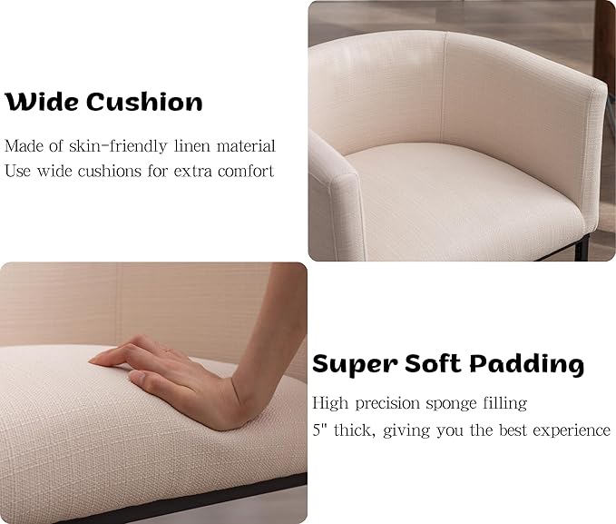 Linen Fabric Dining Chairs Set of 4 Modern Barrel Arm Chairs with Black Frame Upholstered Kitchen Chairs 18.5" Wide Accent Chairs for Living Room Dining Room Restaurant, Cream