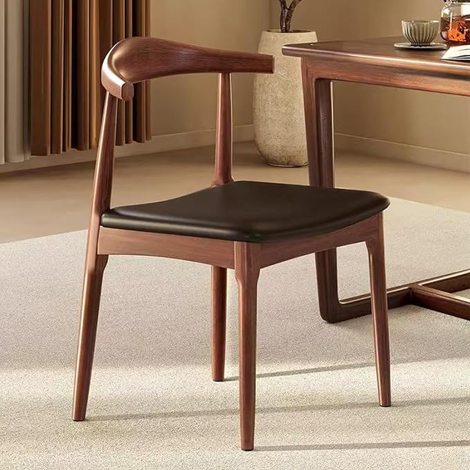 Solid Wood Dining Chairs Set of 2, Mid Century Dining Chairs, Upholstered PU Leather Chairs with Wide Curved Backrest, Chairs for Dining Room, Kitchen, Walnut Finish