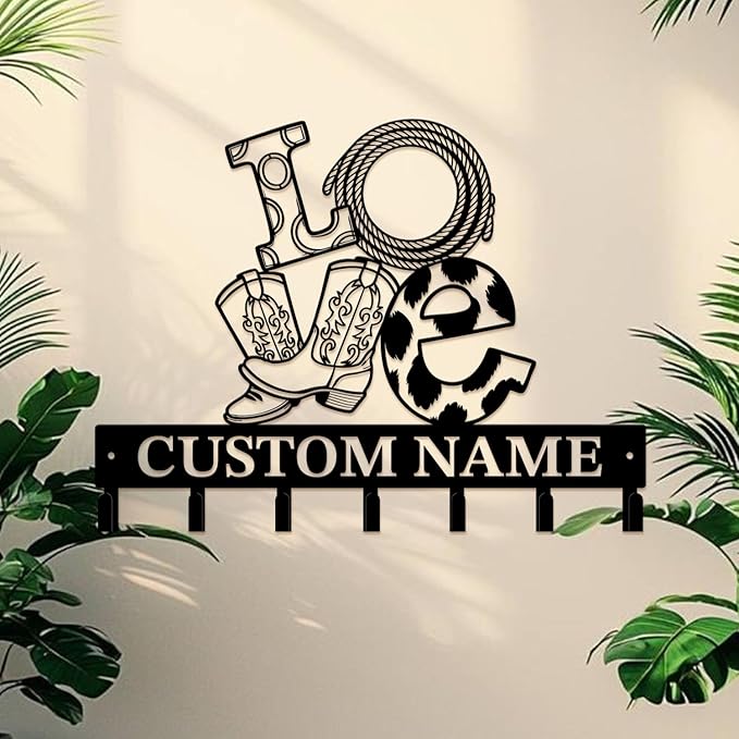Custom Western Cowboy Metal Iron Key Hooks,Personalized Name & Text Engraving,Decor Wall Keys Holderfor Home Entryway (Style G)