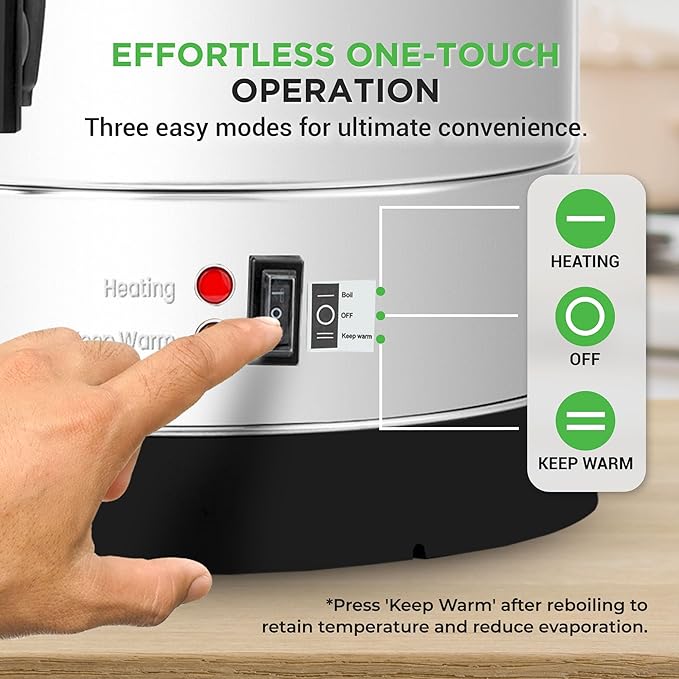 NutriChef Water Boiler and Hot Water Dispenser, 19L Electric Beverage Dispenser with Safety Lock Lid, Non-Drip Tap, Warm Function, Food Grade Stainless Steel, Home & Commercial Use, 19"x9"x9", Silver