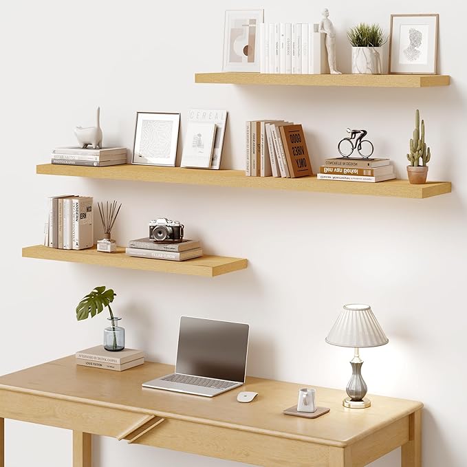 Vivelove 10" Deep Floating Shelves with Invisible Brackets, 30" Wall Shelves for Bathroom Bedroom Kitchen Living Room Laundry Room, Modern Rustic Shelves for Home Decor, 30"x10.2"x1.5", Set of 2, Oak