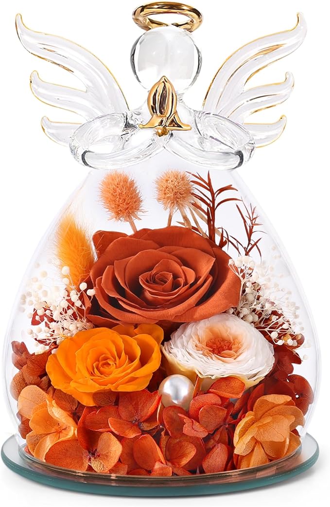 Birthday Gifts for Women Mom Preserved Roses in Glass Angel Figurines Fresh Flowers for Delivery Forever Flowers Eternal Rose Christmas for Grandma Sister Wife Her from Daughter