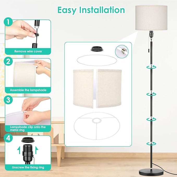 FOLKSMATE Floor Lamp for Living Room, LED Modern Simple Standing Lamps, Tall Lamp for Bedroom, Kid, Office, Reading Room Black Pole Light Without Bulb