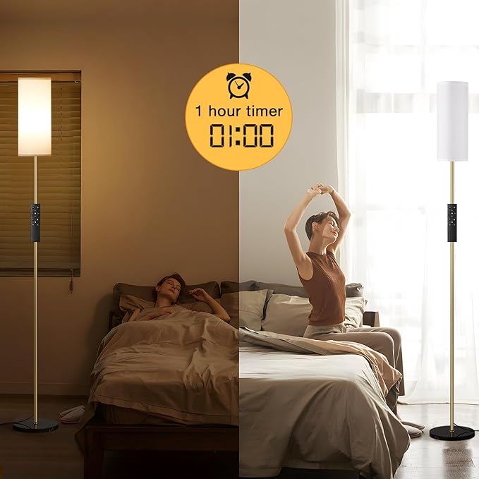 Ambimall 64'' Floor Lamps for Living Room with Remote Control and Stepless Dimmable Colors Temperature & Brightness, Gold Standing Lamp with Black Marble Base
