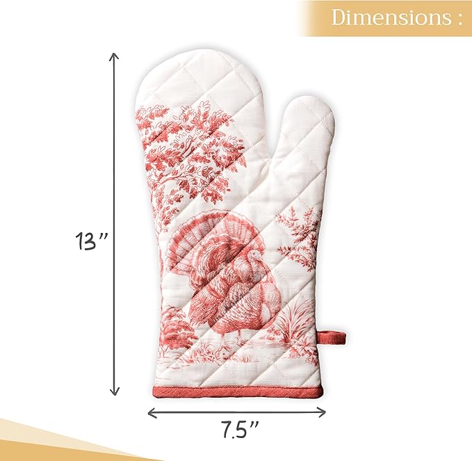 Maison d' Hermine Oven Gloves 100% Cotton Oven Mitt 7" x 13" with Loop Heat Resistant BBQ Cooking Gloves for Thanksgiving Christmas Decorations Baking Handling Hot Pans (Pack of 1, Holy Jouy - Red)