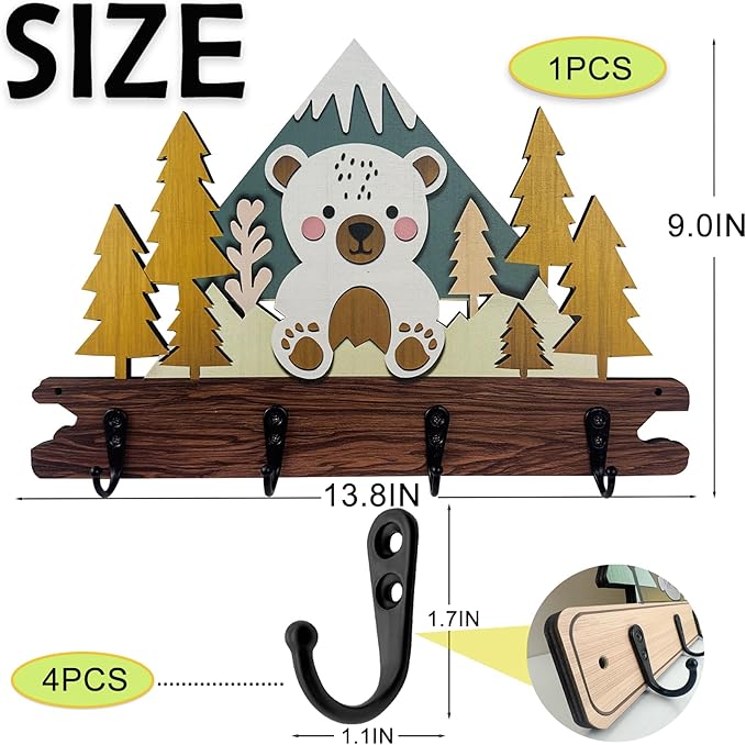 Dog Leash Holder for Wall Mount, Farmhouse Wooden Dog Claw Hooks, Paws Key Rack Accessories for Rustic Home Decor (L)