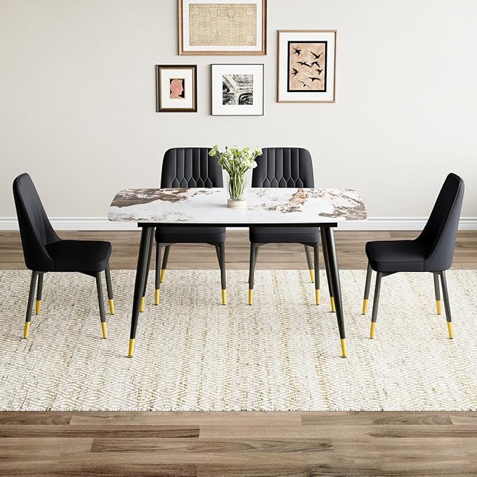 Small Dining Table Set for 4，50'' Sintered Stone Table with 4 Chair Dining Table Set，Easy to Assemble，Suitable for Small Spaces