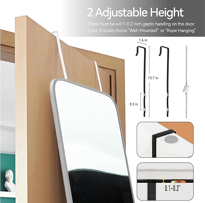 57x16 Door Hanging Full Length Mirror, Floor Stand (Height 5.7ft just Body in1.3ft) Wall Mounted Metal Frame Rectangle Dressing Mirrors for Bedroom Bathroom Room 57 inch Silver