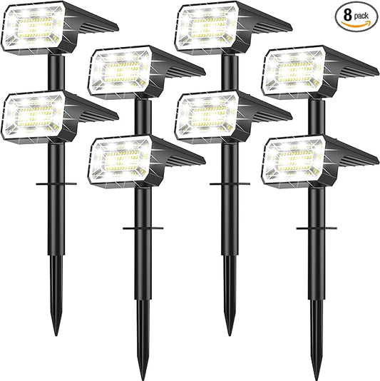 Solar Spot Lights Outdoor Waterproof IP65, [8 Pack/100 LED/4 Modes] 2-in-1 Solar Landscape Spotlights, Auto On/Off High Lumens Spot Lights for Yard Garden Pathway(Cool White)