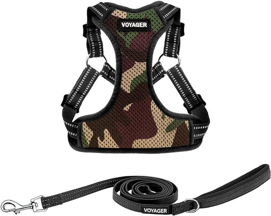 Best Pet Supplies Voyager Adjustable Dog Harness Leash Set with Reflective Stripes for Walking Heavy-Duty Full Body No Pull Vest with Leash D-Ring, Breathable All-Weather - Army Base, M