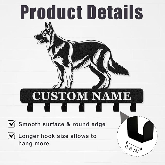Personalized Dog Leash Holder for Wall - Custom Metal Wall Mount, Dog Leash Hooks, Coat Rack Key Organizer for Entryway