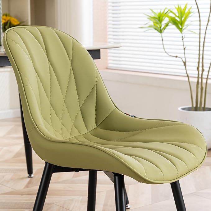 Rowill Modern Dining Chairs Set of 2 Upholstered Faux Leather Kitchen Chairs with Soft Cushion Backrest, Sturdy Metal Legs & Non-Slip Pads, Perfect for Home Dining Room, Kitchen, Avocado Green