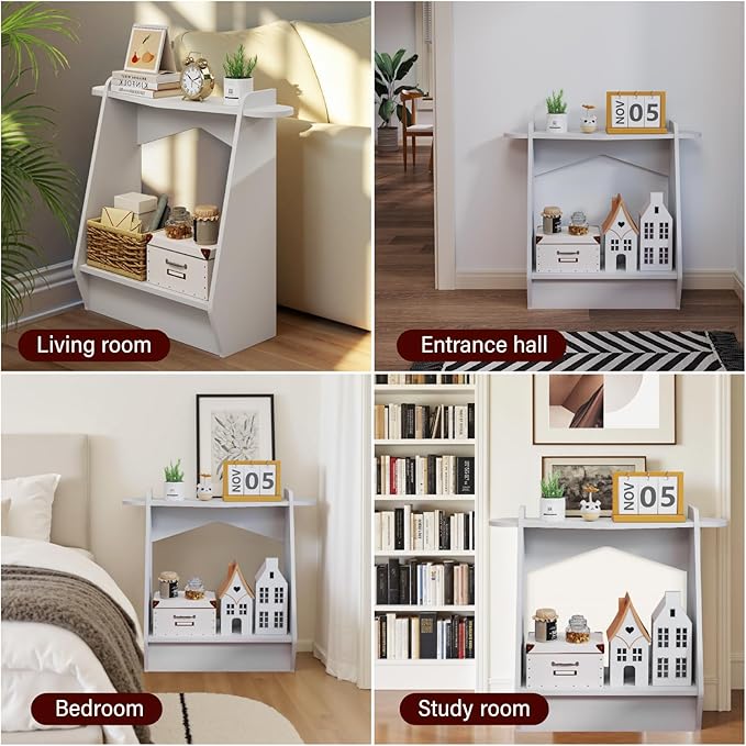 Pmnianhua Wood Console Table, 2-Tier Accent Storage Sofa Table, Wooden Farmhouse Entryway Organizer Shelf for Entrance, Hallway, Living Room, Bedroom(White)