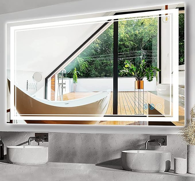 48 x 30 Inch Lighted Vanity Mirror with Lights 3 Color Adjustable Brightness Anti-fog 48 Inch LED Bathroom Mirror for Bathroom Salon Wall Horizontal/Vertical Mounted 48" Light up Smart Mirror