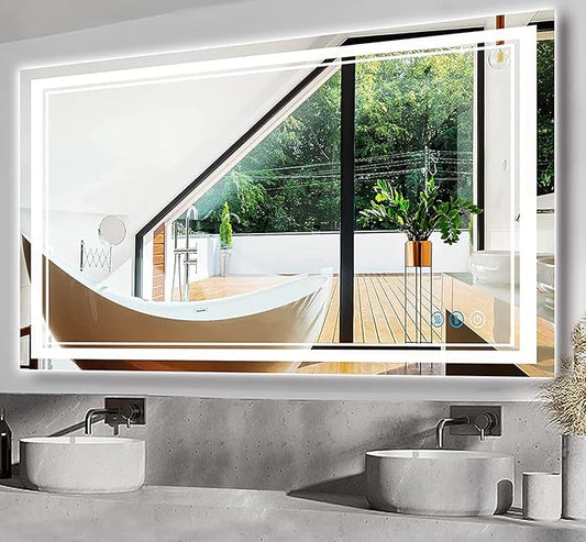 48 x 30 Inch Lighted Vanity Mirror with Lights 3 Color Adjustable Brightness Anti-fog 48 Inch LED Bathroom Mirror for Bathroom Salon Wall Horizontal/Vertical Mounted 48" Light up Smart Mirror