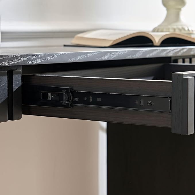 Modern Console Table for Entryway Contemporary Black Console Entry Tables with Drawer Fluted Sofa Tables Oval Long Foyer Table with Storage for Entry Way Hallway Entrance 59.05'' Wood