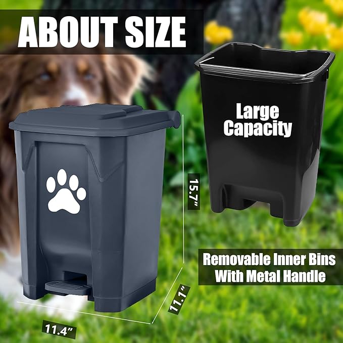 tebiete Dog Poop Trash Can Outdoors Pet Waste Station with Lid Dog Waste Disposal Container with Removable Inner Bin Bucket Hands-Free Pedal Garden Yard Home with Waste Bags, Grey