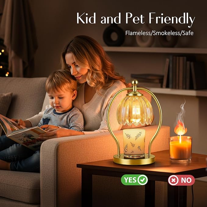 COTTHOS Candle Warmer Lamp, Dimmable Candle Warmer with Timer, Vintage Candles Wax Warmers for Jar Candles Christmas Birthday Gifts for Women Mom, Home Decor for Bedroom Living Room, Gold Amber