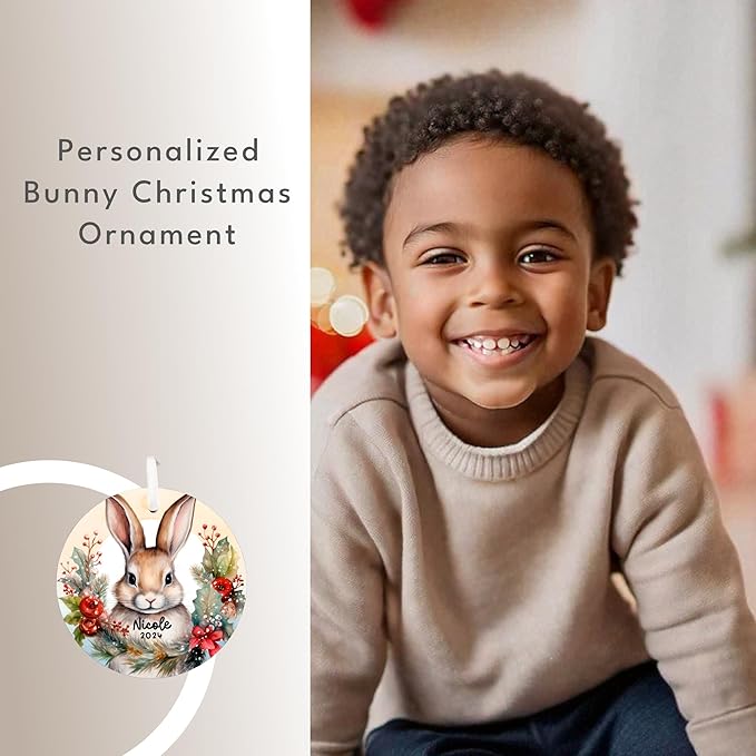 Personalized Bunny Christmas Ornament - Custom Name & Year Woodland Decoration