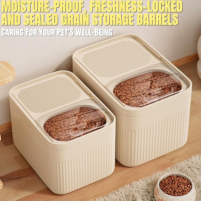 High-Capacity Pet Food Container Airtight with Cup, Dog Food Storage Container,Durable Design for Dog/Cat/Bird Food Storage, Keep Dry Food Fresh (Transparent, 30 pounds)