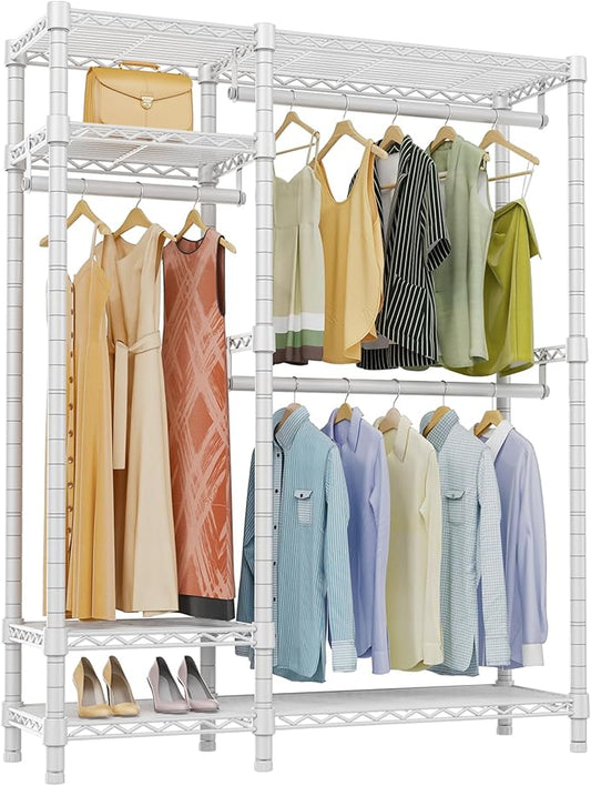 VIPEK V2 Heavy Duty Clothes Rack 4 Tiers Wire Shelving Garment Racks with 3 Hanging Rods Compact Freestanding Closet Metal Closet Rack, Max Load 700LBS, White