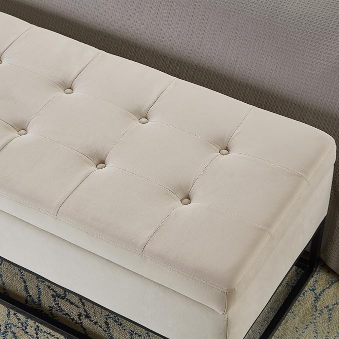 mikibama Velvet Storage Bench,58.6" Long Ottoman with Storage for Living Room,Tufted Storage Benches for Bedroom End of Bed,Entryway,Rectangle Window Seating Bench with Storage. (Velvet Beige)