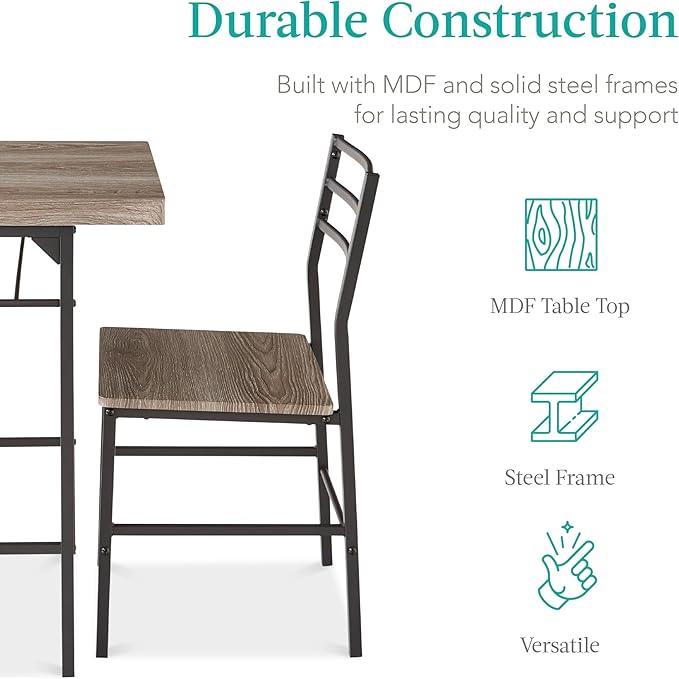 Best Choice Products 3-Piece Modern Dining Set, Space Saving Dinette for Kitchen, Dining Room, Small Space w/Steel Frame, Built-in Storage Rack - Gray/Black