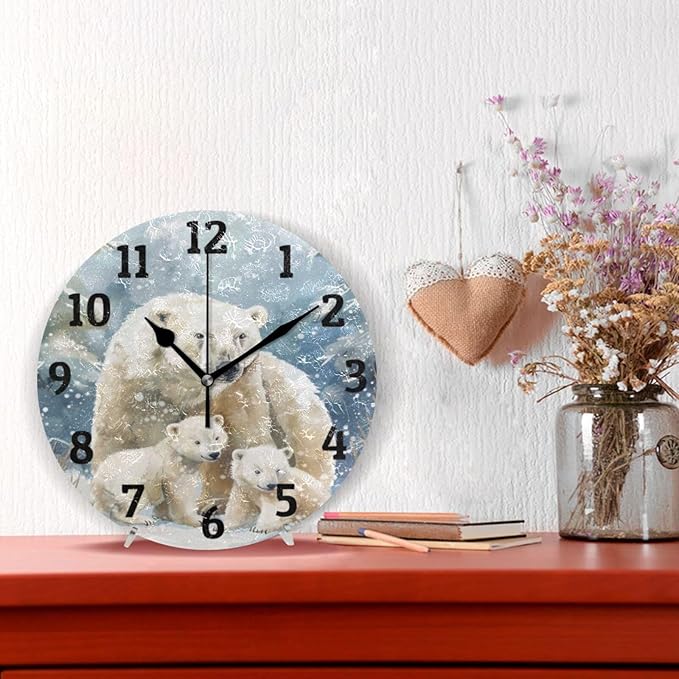 Wall Clock Polar Bear Silent Non Ticking Wall Clock Decorative Battery Operated Wall Clocks for Home Kitchen Bedroom Living Room Office