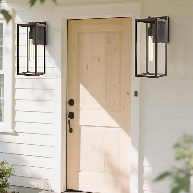 Bestshared Outdoor Wall Sconce Lights,Exterior Wall Lighting Fixtures with Clear Glass, Anti-Rust Modern Black Outside Lantern Lamp for House Front Porch Doorway Patio (Oil Rubbed Bronze, 15"-1 Pack)