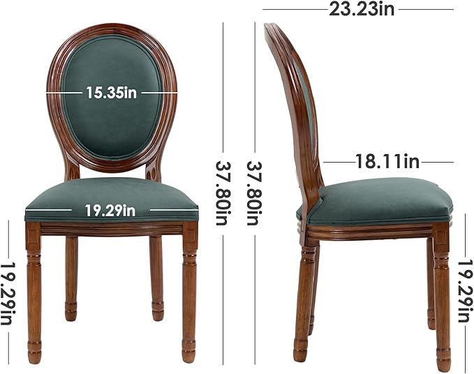 Nrizc French Country Dining Chairs Set of 4, Farmhouse Dining Room Chairs with Round Back, Solid Walnut Wood Legs, Oval Side Chairs for Kitchen/Bedroom/Dining Room