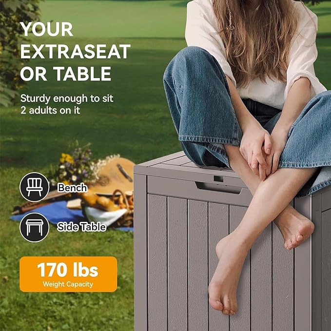 31 Gallon Outdoor Storage Box, Waterproof Resin Deck Box with Lockable Lid – Storage Cabinet for Patio Furniture, Pool Supplies, Garden Tools – Indoor & Outdoor Use(2Box/Set)