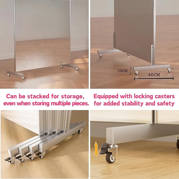 brisafe Home Gym Mirror 360° Swivel on Wheels, 75" X 47" Extra Large Full Body Rolling for Yoga, Nano Film Super Lightweight Unbreakable Full Length Mirror（White）