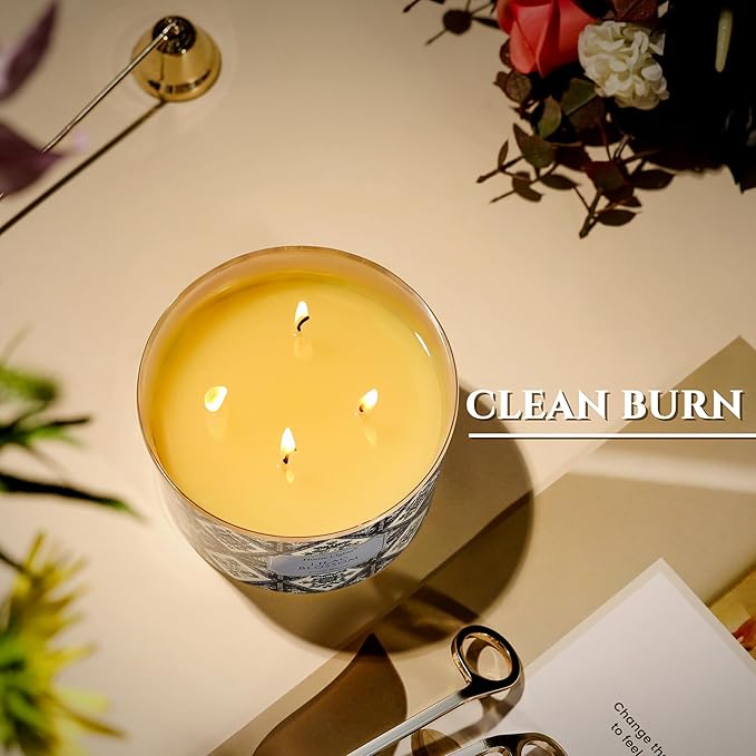 HomeLights 4-Wick Candles for Home Scented - 18oz Soy Wax Blend Candle Long-Lasting Fragrance, Bohemian Natural Textures Home Decor and Housewarming Gifts, Lilac Blossom