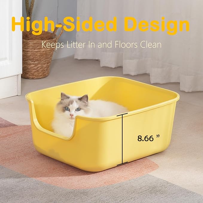 Large Cat Litter Box with High Sides,Cat Boxes for Indoor Cats,Cat Litter Pan for Kitty,Litter Box with Low Entry,Easy to Clean,Anti-Splashing (White)