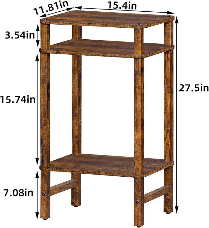 28in Tall Side Table 3-Tier Small Narrow End Table for Couch, Skinny Nightstand for Small Space, Farmhouse Slim Night Stand with Storage, Wooden Frame Thin Bedside Table, for Living Room, Brown