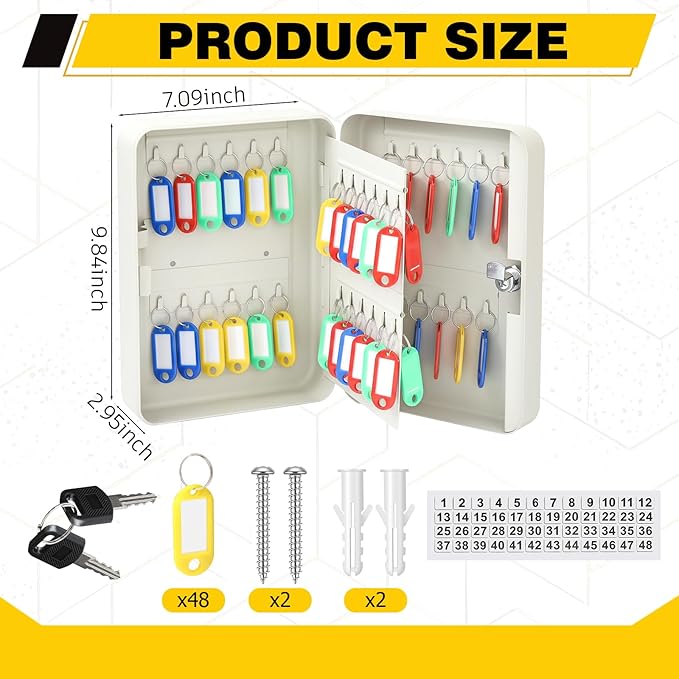 Ripeng 48-Keys Key Lock Box Wall Mount Steel Cabinet Security Holder with Tags and Hooks Key Organizer Wall Safe Storage for Car Office Hotel House Rental Business, White