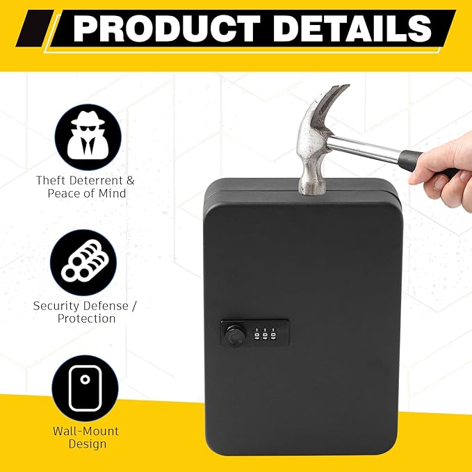 Ripeng 48 Keys Key Cabinet with Combination Lock - Steel Key Box with Tags and Hooks Wall Safe Storage Box for Car Office Hotel House Rental Business