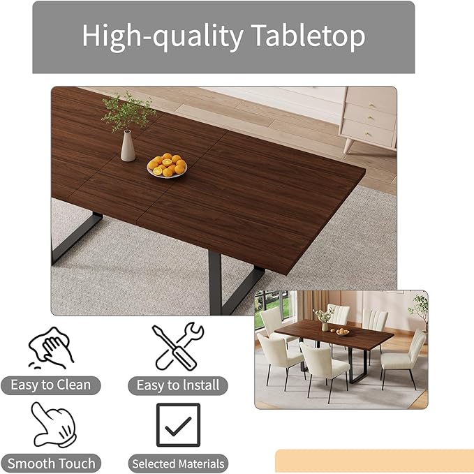 ZckyCine 51"-67" Expandable Dining Table Set, Modern 7-Piece Dining Room Set with 6 Velvet Upholstered Chairs, Walnut Wood Finish, Space-Saving Table for Home, Apartment, or Restaurant