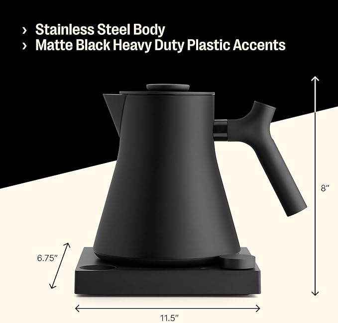 Fellow Corvo EKG Pro Electric Tea Kettle - Quick Heating, Precise Temperature Control Electric Kettle, Scheduling, Built-in Brew Timer for Boiling Water - Matte Black - 0.9 Liter